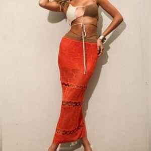 Jaded London Crochet Cover Up Maxi Skirt Size L